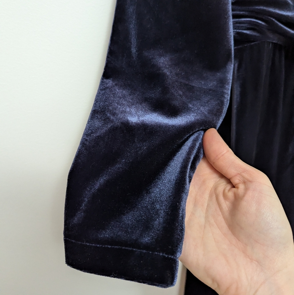 Boden Lois Velvet Midi Dress In Navy Blue 8L Rusched Waist Holiday Whimsigoth - Picture 10 of 11
